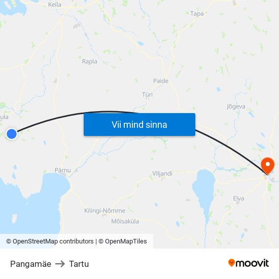 Pangamäe to Tartu map