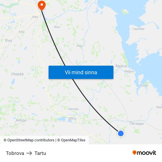 Tobrova to Tartu map
