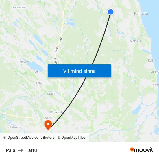 Pala to Tartu map
