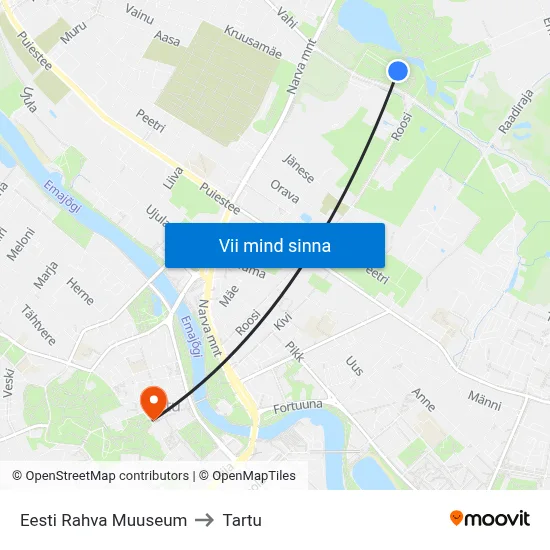 Eesti Rahva Muuseum to Tartu map