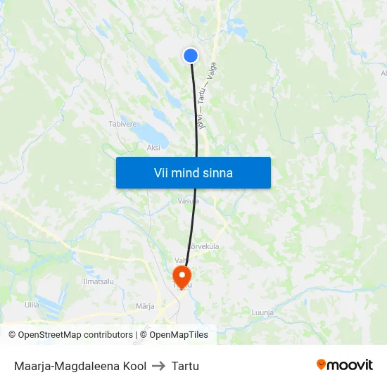 Maarja-Magdaleena Kool to Tartu map