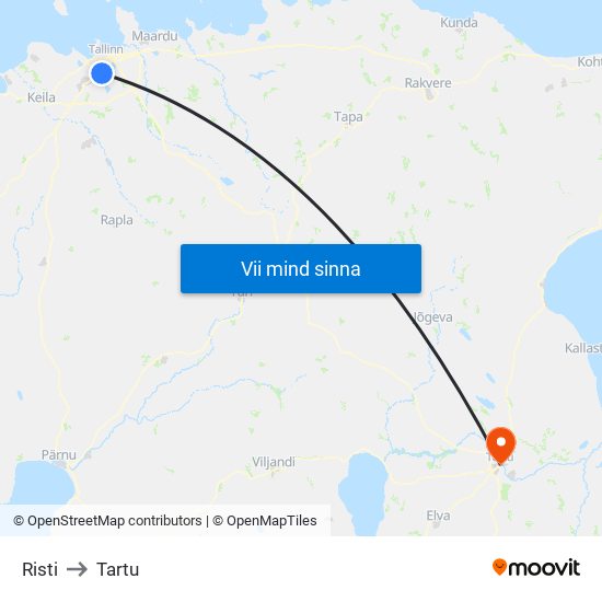 Risti to Tartu map
