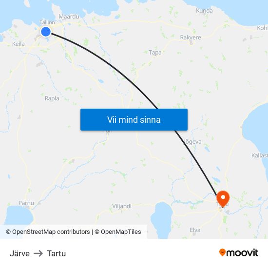Järve to Tartu map
