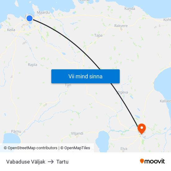 Vabaduse Väljak to Tartu map