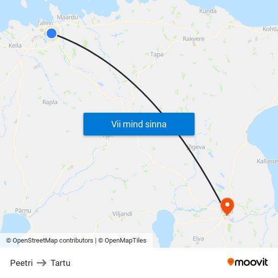Peetri to Tartu map