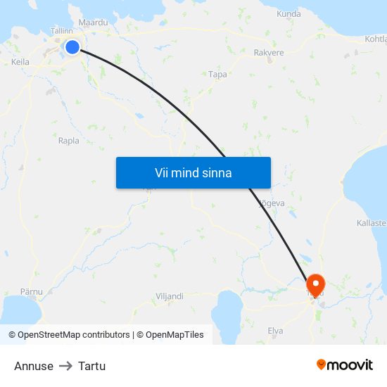 Annuse to Tartu map