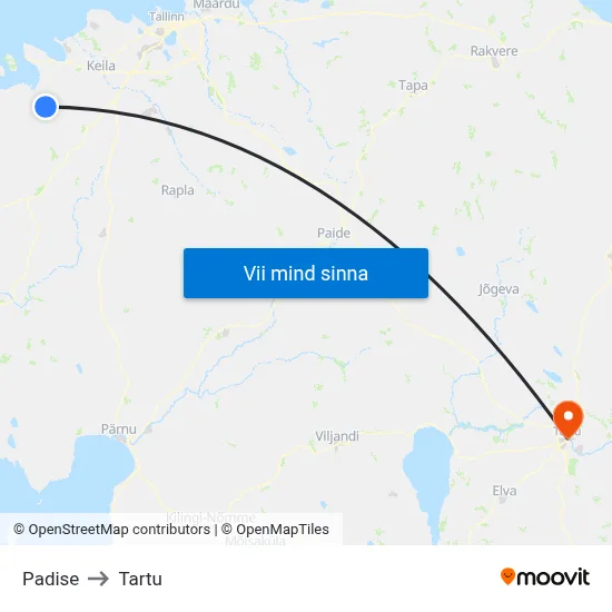 Padise to Tartu map