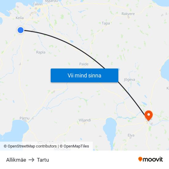 Allikmäe to Tartu map