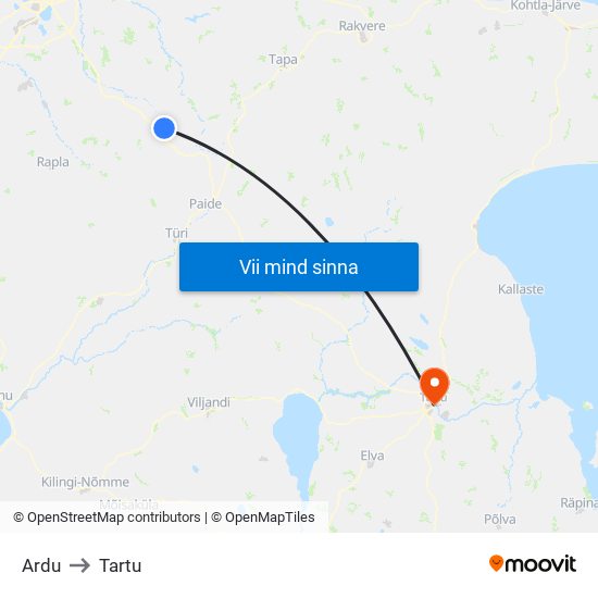 Ardu to Tartu map