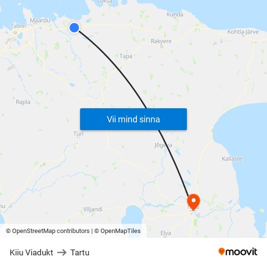 Kiiu Viadukt to Tartu map