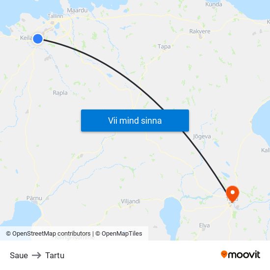 Saue to Tartu map