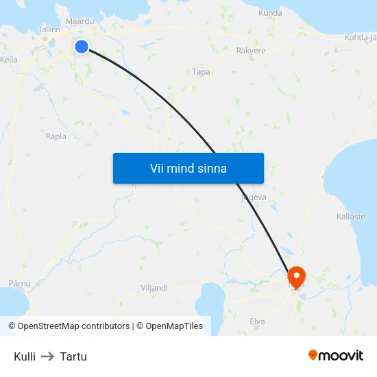 Kulli to Tartu map