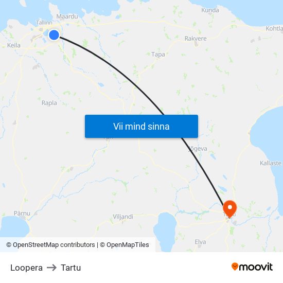 Loopera to Tartu map