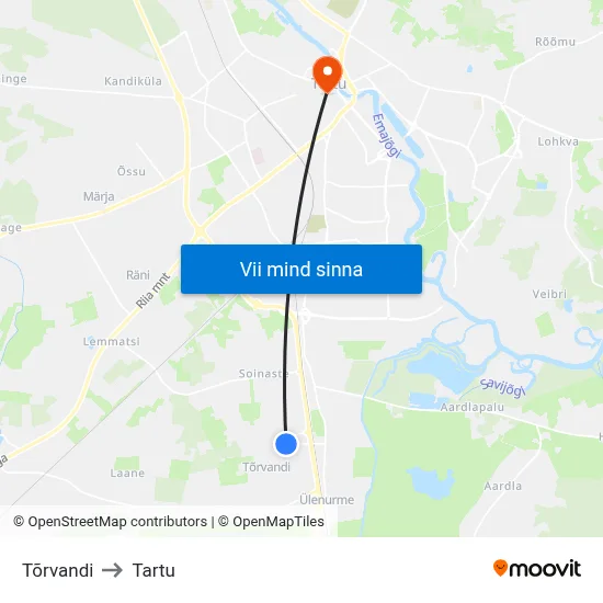 Tõrvandi to Tartu map
