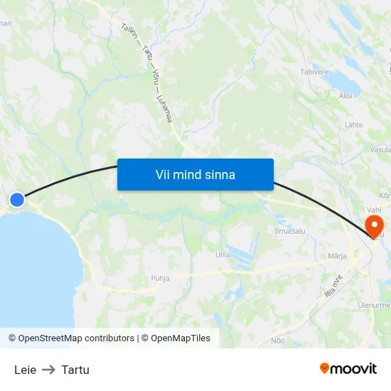 Leie to Tartu map
