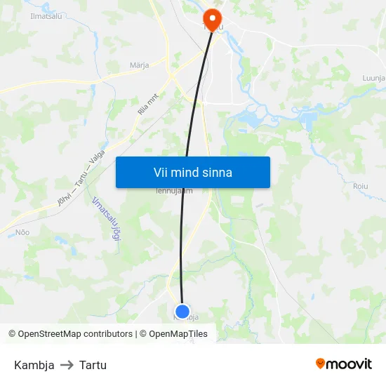 Kambja to Tartu map
