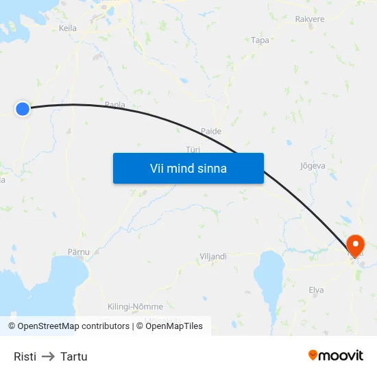 Risti to Tartu map