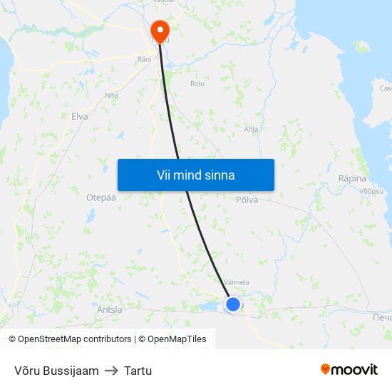 Võru Bussijaam to Tartu map