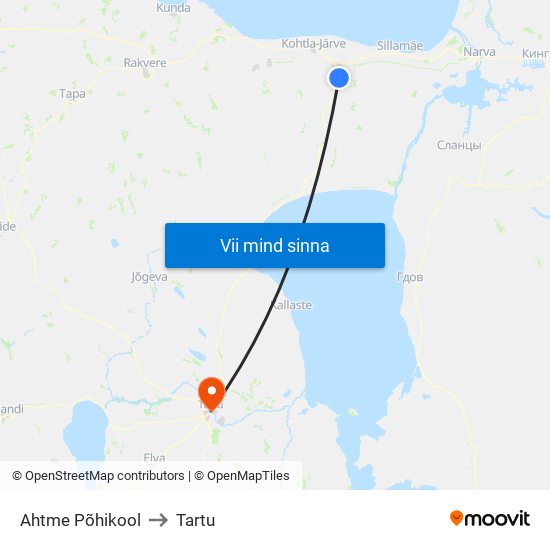 Ahtme Põhikool to Tartu map