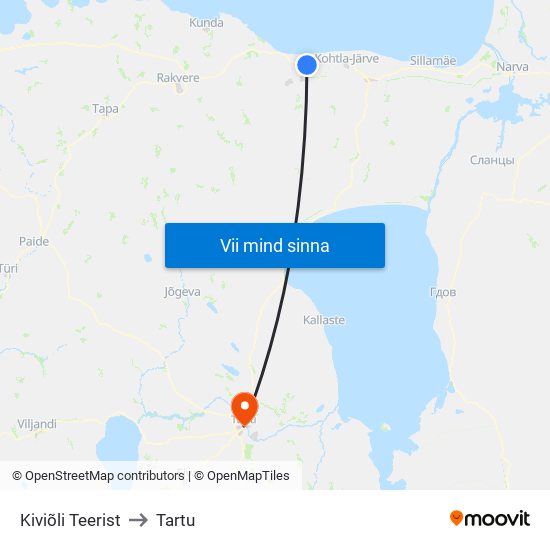 Kiviõli Teerist to Tartu map