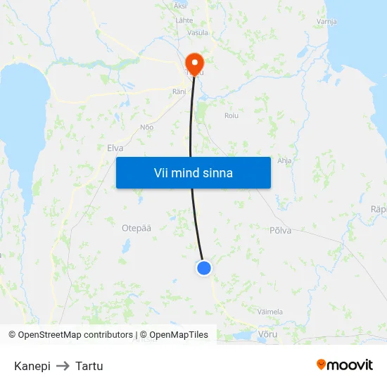 Kanepi to Tartu map