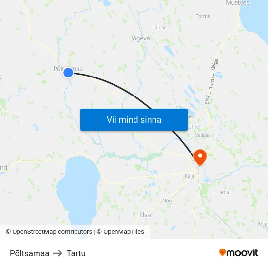 Põltsamaa to Tartu map