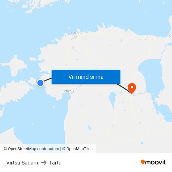 Virtsu Sadam to Tartu map
