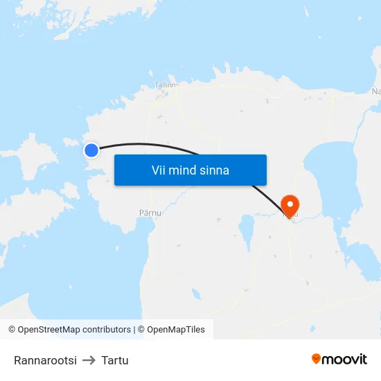 Rannarootsi to Tartu map