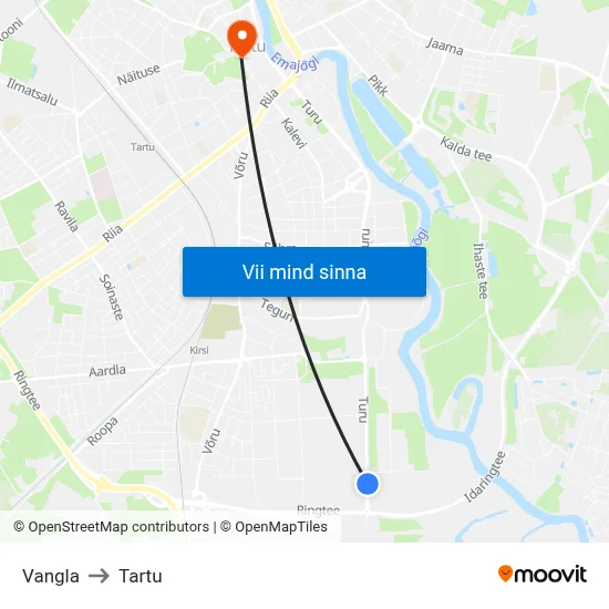 Vangla to Tartu map