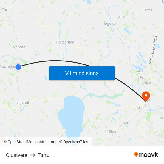 Olustvere to Tartu map