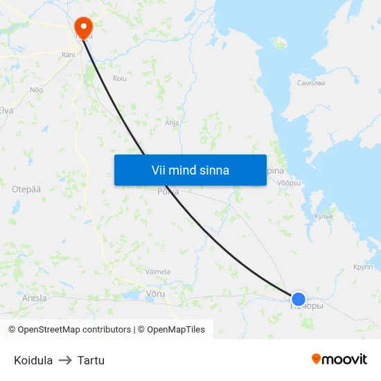 Koidula to Tartu map