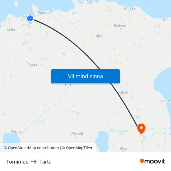 Tornimäe to Tartu map