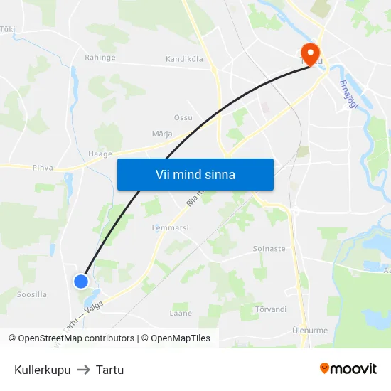 Kullerkupu to Tartu map