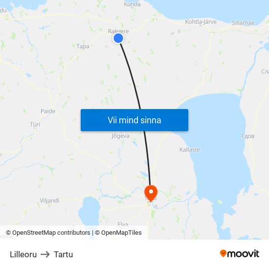 Lilleoru to Tartu map