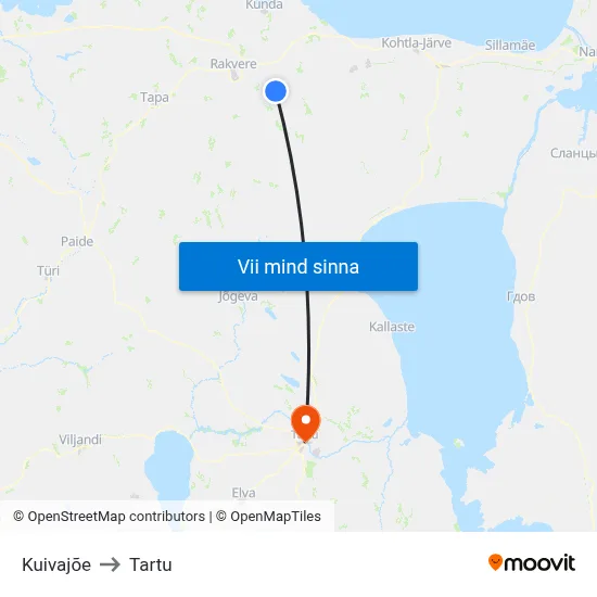 Kuivajõe to Tartu map