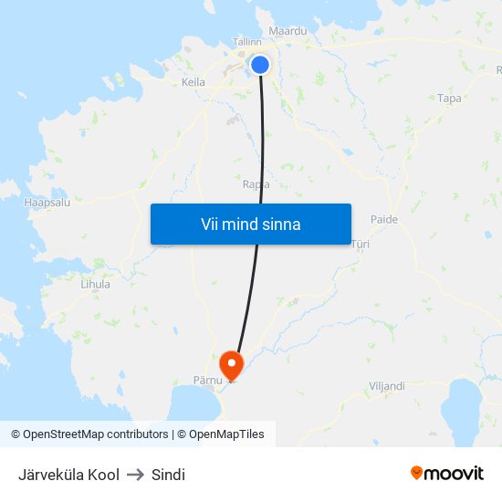 Järveküla Kool to Sindi map