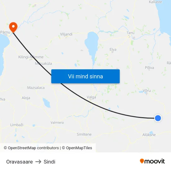 Oravasaare to Sindi map