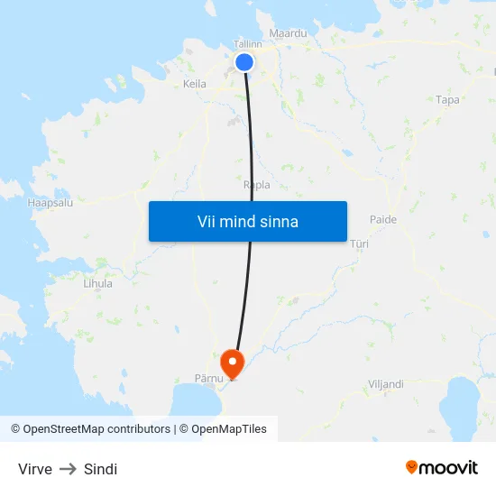 Virve to Sindi map
