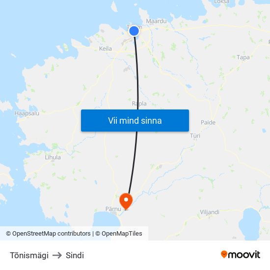 Tõnismägi to Sindi map