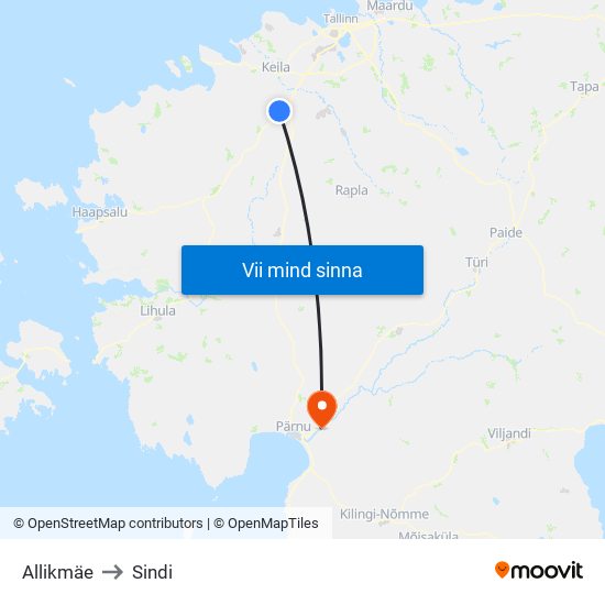 Allikmäe to Sindi map