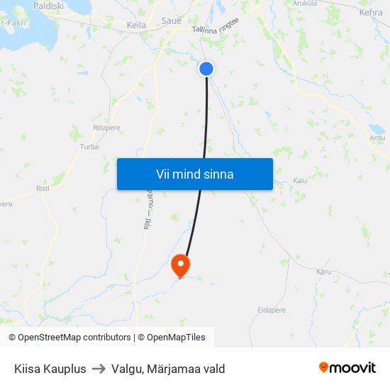 Kiisa Kauplus to Valgu, Märjamaa vald map