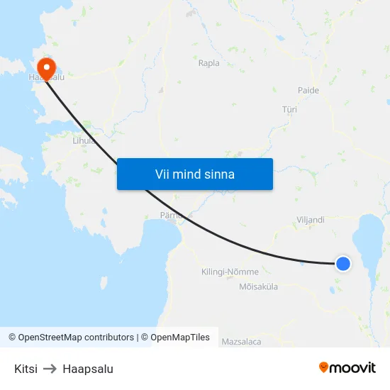 Kitsi to Haapsalu map