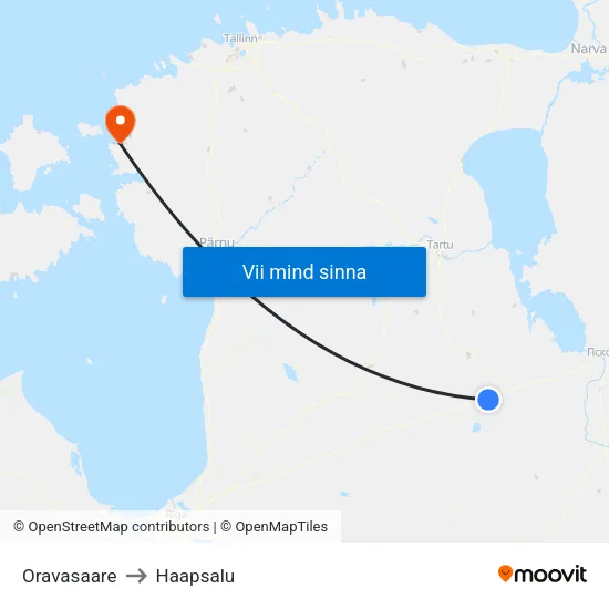 Oravasaare to Haapsalu map