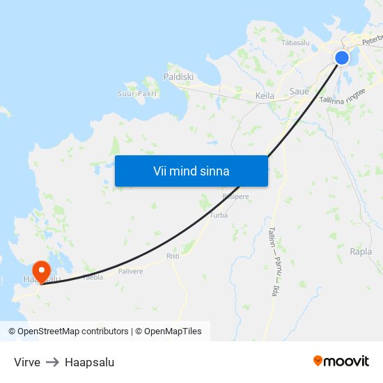 Virve to Haapsalu map