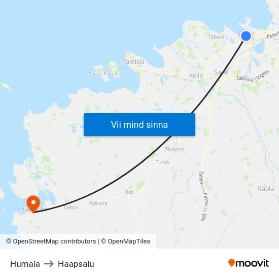 Humala to Haapsalu map