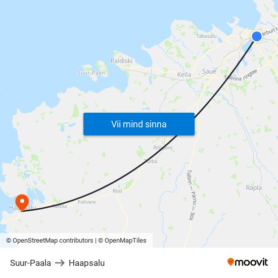 Suur-Paala to Haapsalu map