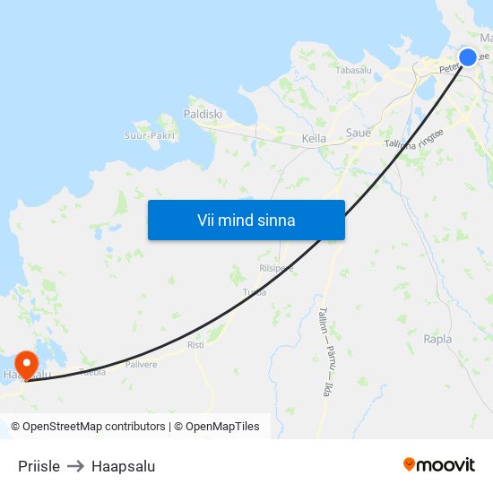 Priisle to Haapsalu map