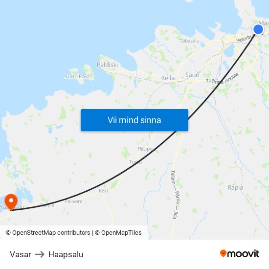 Vasar to Haapsalu map