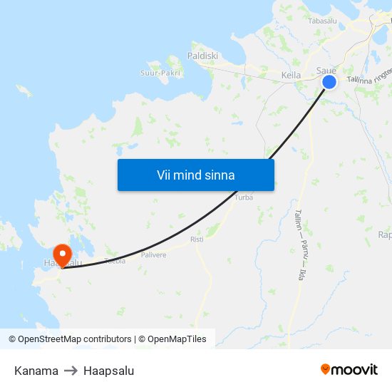 Kanama to Haapsalu map
