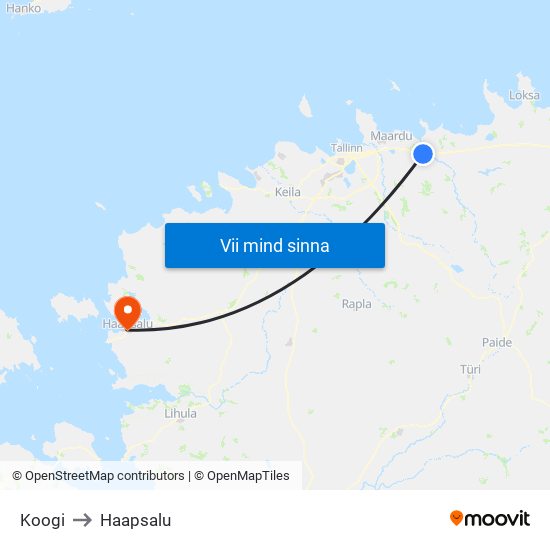 Koogi to Haapsalu map